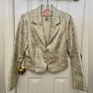 Shiny Floral Jacquard Blazer, Size Small